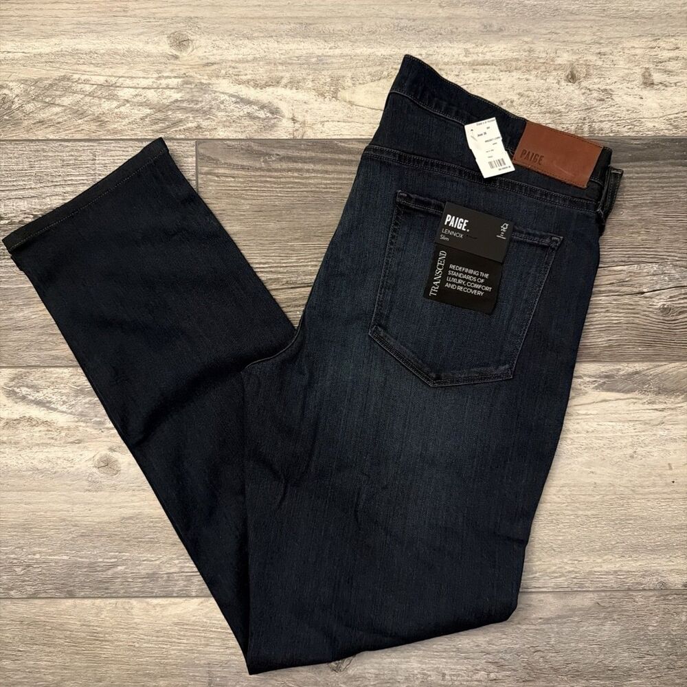 PAIGE Lennox Mens 36 Blue Dark Wash Denim Straight Leg Jeans Cotton Blend